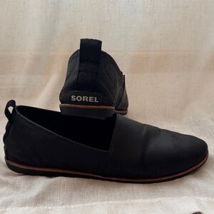 Sorel Ella Shoes Womens Size 11 Black Suede Leather Slip On Flat Loafer Casual
